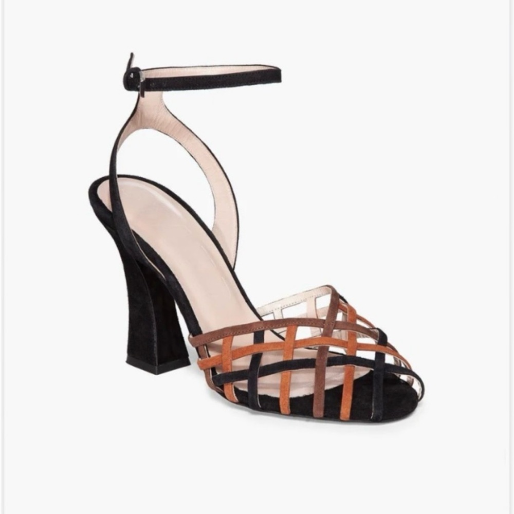 Staud Charlie Sandals- Black and Brown Strappy Suede Heels